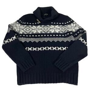 Vintage L’uomo Sweater Mens Small Blue Wool Blend Nordic Fair Isle Shawl Collar